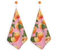 Peach Fruit Soft Absorbent Hand Towels 2PCS | Microfiber Towel Set with Hanging Loop Quick Dry Cleaning Cloth 30x30cm