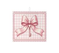 Peach Gingham Dish Drying Mats for Kitchen Counter, Vintage Bow Absorbent Dish Drainer Rack Mat, Spring Floral Microfiber Drying Pad for Coffee Bar 16x18 Inch