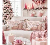 Peach Gnome Christmas Quote Throw Pillow Covers 12x20 Set of 2