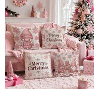 Peach Gnome Christmas Quote Throw Pillow Covers 14x14 Set of 4