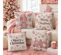 Peach Gnome Christmas Quote Throw Pillow Covers 20x20 Set of 4