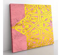 Peach Gold Mandala No.1 Modern Canvas Wall Art Print Ready to Hang, Framed Picture for Living Room Bedroom Home Office Décor, 50x50 cm (20x20 Inch)