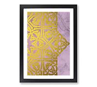 Peach Gold Mandala No.2 Framed Print | A2 Black Framed Wall Art | Ready to Hang | Modern Fantasy Picture | Living Room Bedroom Lounge Office