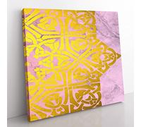 Peach Gold Mandala No.2 Modern Canvas Wall Art Print Ready to Hang, Framed Picture for Living Room Bedroom Home Office Décor, 35x35 cm (14x14 Inch)