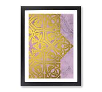 Peach Gold Mandala No.2 Modern Framed Print | A3 Black Framed Wall Art | Ready to Hang | Modern Fantasy Picture | Living Room Bedroom Lounge Office
