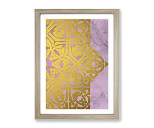 Peach Gold Mandala No.2 Modern Framed Print | A4 Oak Framed Wall Art | Ready to Hang | Modern Fantasy Picture | Living Room Bedroom Lounge Office