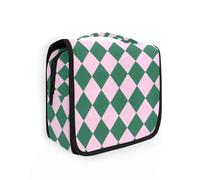 Peach Green Buffalo Plaid Toiletry Bag with hanging hook Lightweight Travel Cosmetic Bag For Women Vertical Free-Standing