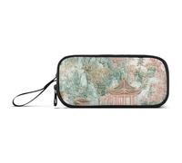 Peach Green Chinese Landscape Nylon Large Pencil Bag Large Capacity Pencil Case with Zipper School Stationery for High School Man