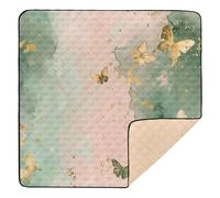 Peach Green Gouache Butterfly Soft Padded Baby Play Mat for Indoor Outdoor Waterproof Infant Play Mat for Babies Infants Toddlers, 50'' x 50''