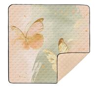 Peach Green Gouache Butterfly Soft Padded Baby Playmat for Floor Cozy Breathable Travel Play Mat for Babies Infants Toddlers, 50'' x 50''