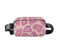 Peach Groovy Hearts Fashionable Crossbody Bag Waist Packs for Women Men Teenagers Large Capacity Zipper Fanny Pack Sling Bag with Adjustable Strap for Travel Vacation Running, Peach Groovy Hearts, One