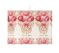 Peach Heart Balloon Dish Drying Mats for Kitchen Counter, Floral Absorbent Dish Drainer Rack Mat, Romantic Microfiber Drying Pad for Coffee Bar Protector 18x24 Inch