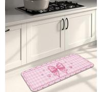Peach Heart Kitchen Mats for Floor, Cute Bow Pattern Vintage Soft Mats, Valentine's Day Cushioned Comfort Washable Decor Rugs for Kitchen Sinks Laundryroom Bathroom 16x47 Inch