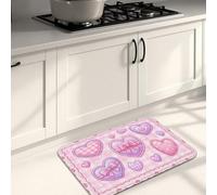 Peach Heart Kitchen Mats for Floor, Cute Bow Pattern Vintage Soft Mats, Valentine's Day Cushioned Comfort Washable Decor Rugs for Kitchen Sinks Laundryroom Bathroom 16x24 Inch