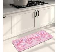 Peach Heart Kitchen Mats for Floor, Cute Bow Patterned Soft Mats, Spring Cushioned Comfort Washable Decor Rugs for Kitchen Sinks Laundryroom Bathroom 16x47 Inch