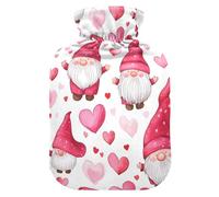 Peach Heart Shape Cute Gnomes Water Bottle for hot Water with Soft Cover, 2Lwater Bag for Sore Muscle,Tummy Warmer,Bolsa de calor para Dolor Menstrual