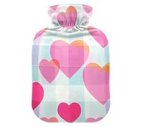 Peach Hearts Plaids Little Fresh hot Waterbottle with Soft Cover, 2L Water Bag for Hand Feet Warmer