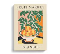 Peach Istanbul Fruit Market Exhibition Canvas Print | Gallery Wrapped 30mm Frame Wall Art | 30x20 inches | Ready to Hang | Modern Still Life Picture | Living Room Bedroom Lounge Office