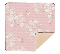 Peach Japanese Vintage Cherry Blossom Ukiyo-e Cute Foldable Baby Play Mat for Floor Cozy Breathable Tummy Time Mat for Baby Kids Toddlers Infants, 50'' x 50''