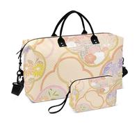 Peach Japanese Vintage Cherry Blossom Ukiyo-e Duffel Bag Weekender/Overnight Duffel Travel Tote Gym Bag with Toiletry Bag for Yoga Foldable