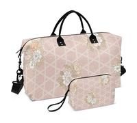 Peach Japanese Vintage Cherry Blossom Ukiyo-e Large Bag Shoulder Weekender Overnight Bag Sport Training Bag with Toiletry Bag for Business Trips 2 Pcs Set