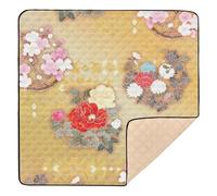 Peach Japanese Vintage Cherry Blossom Ukiyo-e Large Non-Slip Baby Activity Play Mat for Indoor Outdoor Washable Baby Play Tummy Time Mat for Baby Kids Toddlers Infants, 50'' x 50''