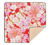 Peach Japanese Vintage Cherry Blossom Ukiyo-e Large Non-Slip Baby Playmat for Indoor Outdoor Portable Padded Play Mat for Babies Infants Toddlers, 50'' x 50''