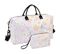 Peach Japanese Vintage Cherry Blossom Ukiyo-e Oversized Travel Duffel Bag Weekend Bag Tote Bag with Toiletry Bag for Trekking 2 Pcs Set