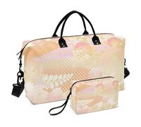 Peach Japanese Vintage Cherry Blossom Ukiyo-e Travel Duffel Bags Weekender Bag Sports Gym Bag with Toiletry Bag for Trekking Large Capacity