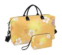 Peach Japanese Vintage Cherry Blossom Ukiyo-e Travel Tote Bag Weekender Bag Gym Bag with Toiletry Bag for Trekking Large Capacity