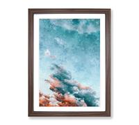 Peach Kissed Clouds Painting Modern Framed Print | A3 Walnut Framed Wall Art | Ready to Hang | Modern Landscape Picture | Living Room Bedroom Lounge Office