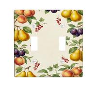 Peach Kitchen Double Light Switch Cover Plate, Vintage Rustic Pear Plum Summer Yellow Plastic Standard Size Wall Switch Plates Accents for Living Room Bedroom Home Office Decor