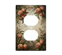 Peach Kitchen Duplex Outlet Covers Wall Plate, Classic Ornate Leaves Flowers Summer Peach Plastic Standard Size Face Plates for Electrical Outlets for Bedroom Bathroom Home Entrance Decor