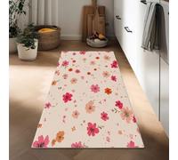 Peach Kitchen Runner Rugs 50 x 140 cm Hand-Drawn Spring Flowers long Non-slip Washable, Minimalism Thin Low Pile Green Runners for Hallways Floor Carpet for Indoor Bedroom Entryway