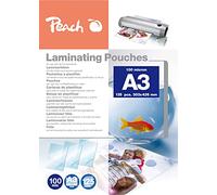 Peach Laminating Pouches A3 100 mic 125 Pouches Glossy Premium Quality for Best Laminating Results Compatible with Devices of All Brand Manufacturers PP500-01P