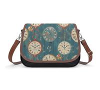 Peach Leafed Flower Crossbody Bags for Women Leather Handbags Travel Purses Shoulder Bags Tote Bag for Daily Use, Retro Clock Pattern, One Size