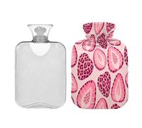 Peach Leopard Strawberry hot Water Bottle with Soft Cover 2L Water Bag for Hand Feet Warmer Hand Feet Warmer compresas calientes para el vientre