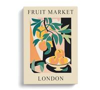 Peach London Fruit Market Exhibition Canvas Print | Gallery Wrapped 30mm Frame Wall Art | 30x20 inches | Ready to Hang | Modern Still Life Picture | Living Room Bedroom Lounge Office