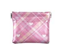 Peach Love Buffalo Plaid Women's Small Leather Change Purse Unique Mini Card Holder Wallet for Girls Women Ladies, Peach Love Buffalo Plaid, 4.33"(L) x 3.74"(W) x 0.39"(H), Classic