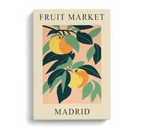 Peach Madrid Fruit Market Exhibition Canvas Print | Gallery Wrapped 30mm Frame Wall Art | 30x20 inches | Ready to Hang | Modern Still Life Picture | Living Room Bedroom Lounge Office
