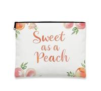 Peach Makeup Bag, Sweet as a Peach Floral Cosmetic Travel Bags for Women, Portable Small Canvas Zipper Pouch, Summer Gift Skincare Toiletry Bag Organizer, White, 7x9 Inch