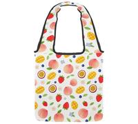 Peach & Mango Paradise Reversible Canvas Shoulder Tote - Double-Sided Print, 12oz Cotton, 27cm Drop, Fold-Flat Bag for Travel, Shopping, Street Outings