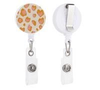 Peach Orange Spots Pink Leopard Pattern Retractable Badge Holder Reel Clip ID Card Holder for Doctor Nurse Student Office Worker