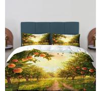 Peach Orchard Single Duvet Cover Set Fruits Bedding Set 3D Print Soft Microfiber Quilt Covers 155x200 cm with Zipper Closure and 2 Pillowcases 50x75 cm for Teens M.1248