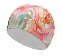 Peach Peony Bathing Cap High Elasticity Swimming Caps Fit Both Long Hair Short Hair Comfortable Large Shower Cap for Drag Reduction and Hair Protection