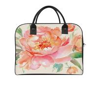 Peach Peony Laptop Tote Bag Casual Travel Handbag Multi Pocket Shoulder Bags for Work Travel