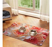 Peach Peony Pet Feeding Mat Absorbent Pu Leather Dog Cat Food Mats Contain Spills Protects Floors, Anti-Slip Rubber Backing Dog Bowl Mats Easy Clean Pet Placemats 30x45cm