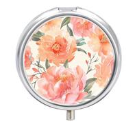 Peach Peony Pill Box 3 Compartment Portable Round Pill Organizer Leak-Proof Lightweight Daily Compact Travel Pill Case for Vitamins Supplements Medication