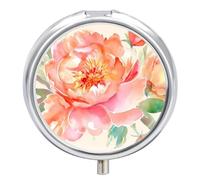 Peach Peony Pill Box 3 Compartment Portable Round Pill Organizer Leak-Proof Lightweight Daily Compact Travel Pill Case for Vitamins Supplements Medication