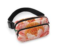 Peach Peony Print Fanny Pack for Women Men Waist Bag Belt Bag Adjustable Casual Bag for Travel Sports Hiking, white, 7.9x5.1inches